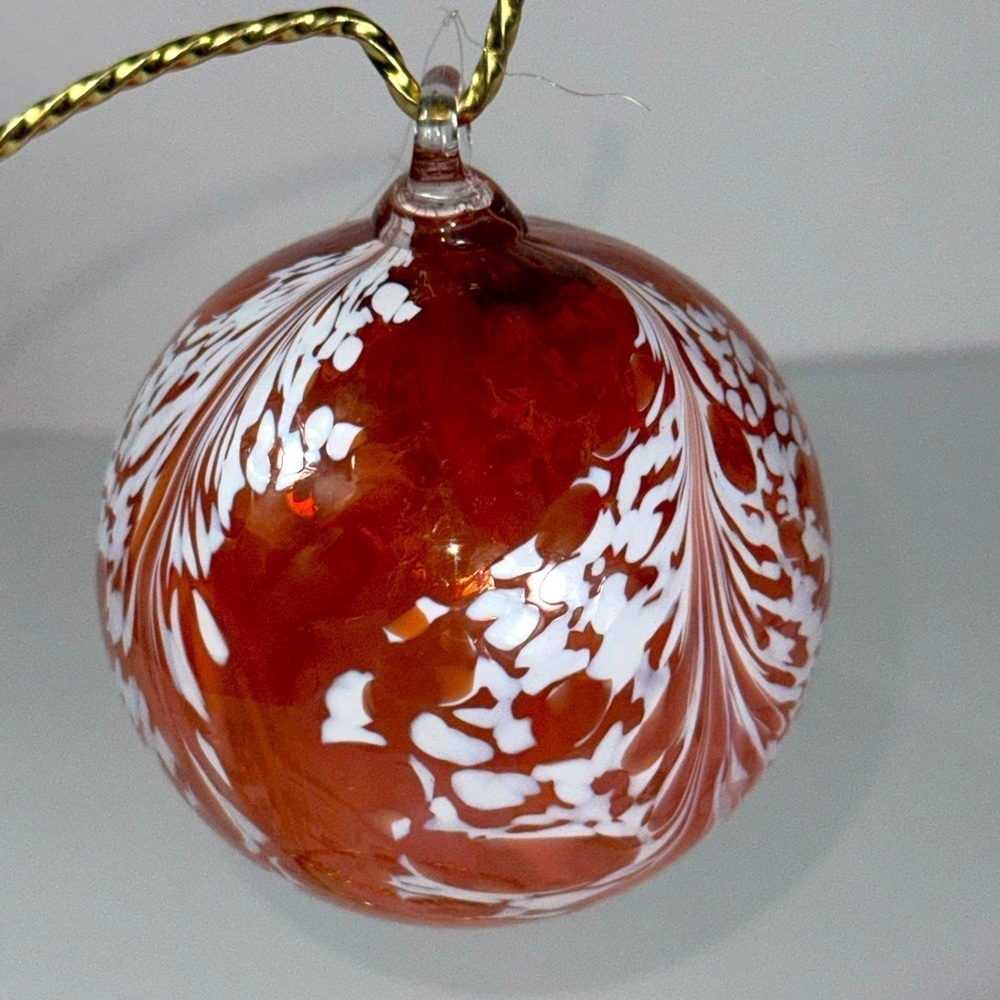 Large Speckled Orange & white Hand Blown Glass Ball Ornament
